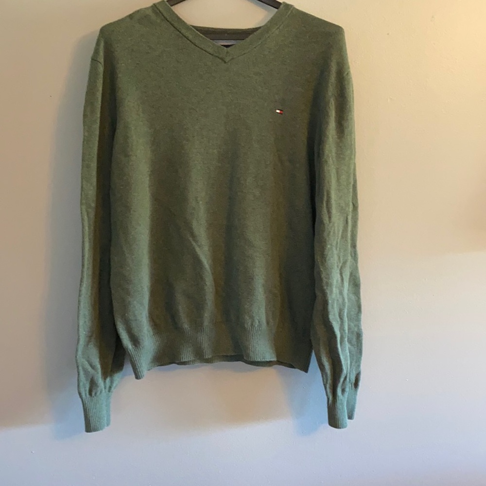 Green Tommy Hilfiger V neck sweater